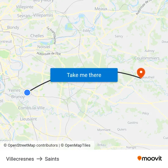Villecresnes to Saints map