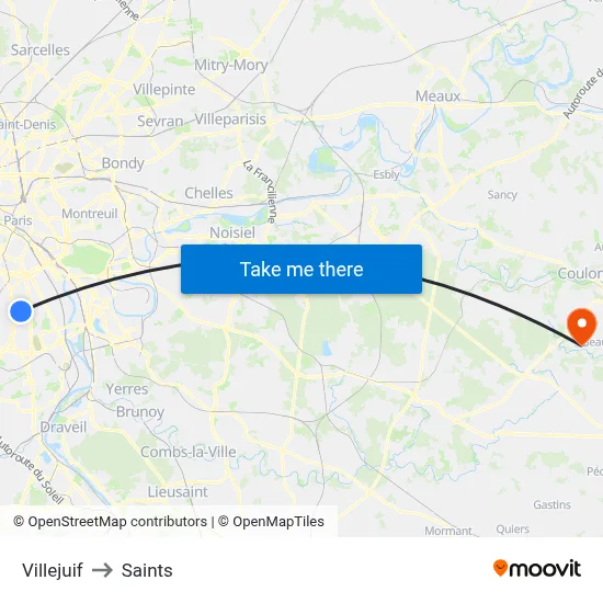 Villejuif to Saints map