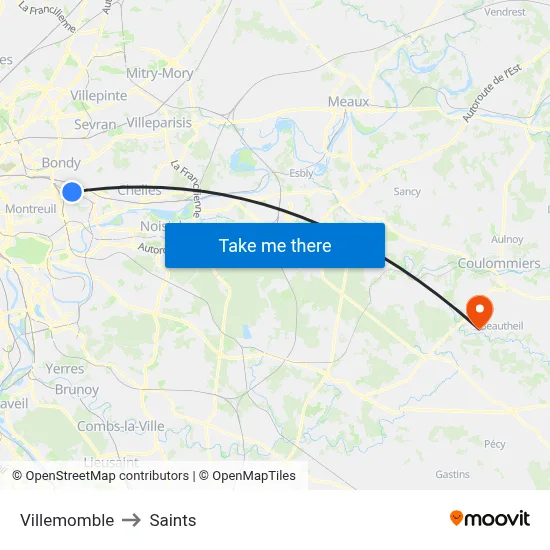 Villemomble to Saints map