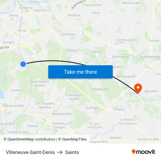 Villeneuve-Saint-Denis to Saints map