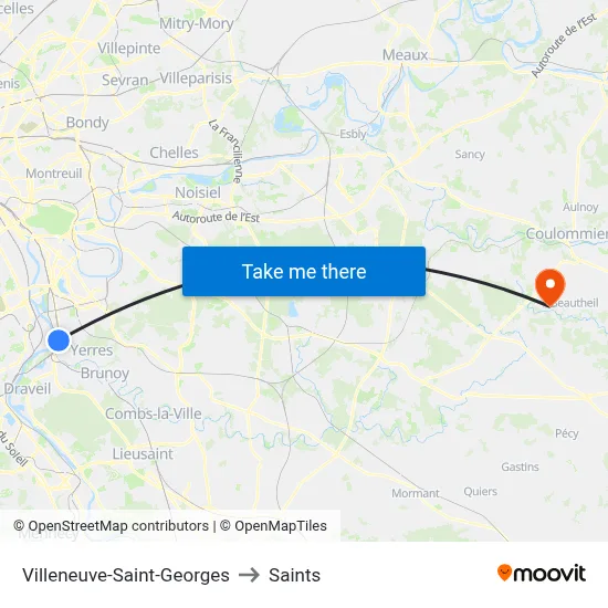 Villeneuve-Saint-Georges to Saints map