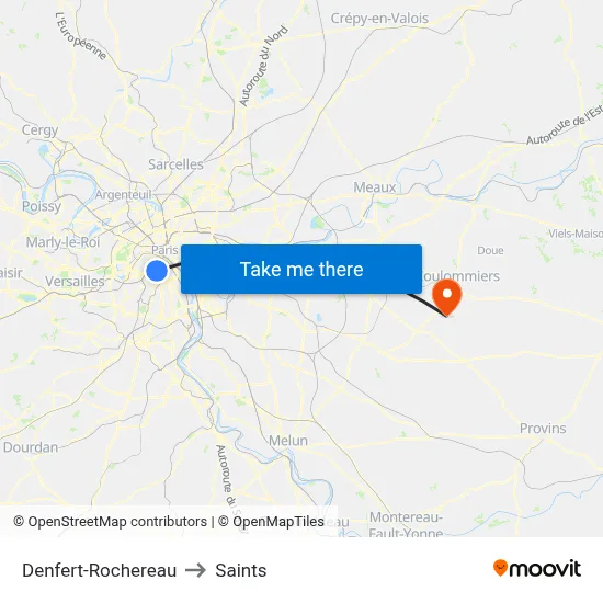 Denfert-Rochereau to Saints map