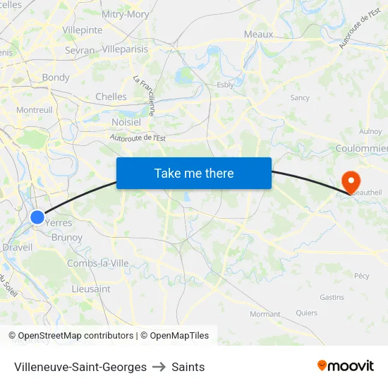 Villeneuve-Saint-Georges to Saints map