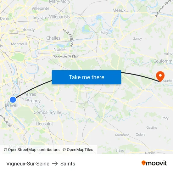 Vigneux-Sur-Seine to Saints map