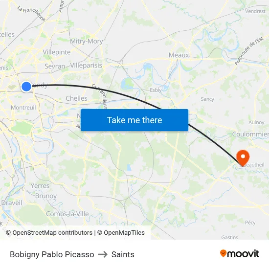 Bobigny Pablo Picasso to Saints map