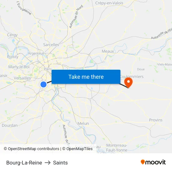 Bourg-La-Reine to Saints map