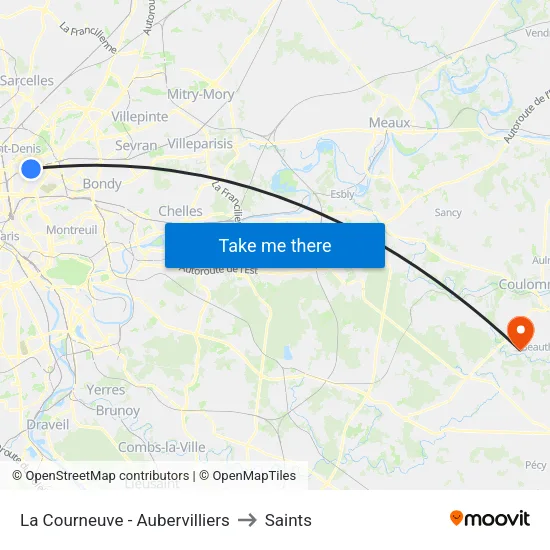 La Courneuve - Aubervilliers to Saints map