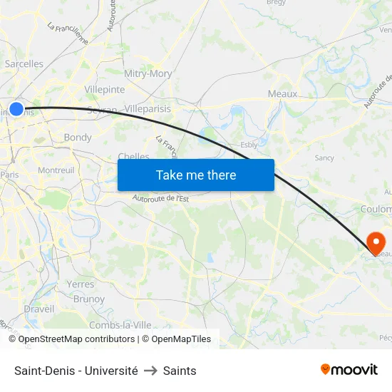 Saint-Denis - Université to Saints map