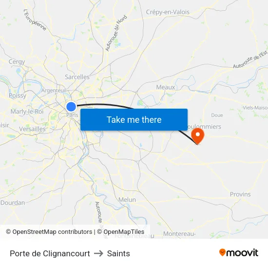 Porte de Clignancourt to Saints map