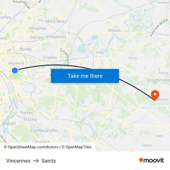 Vincennes to Saints map
