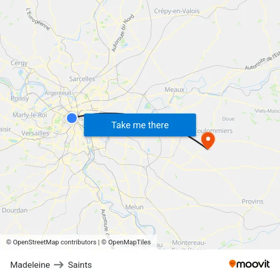 Madeleine to Saints map