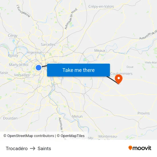 Trocadéro to Saints map
