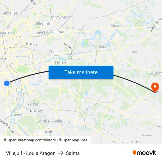 Villejuif - Louis Aragon to Saints map