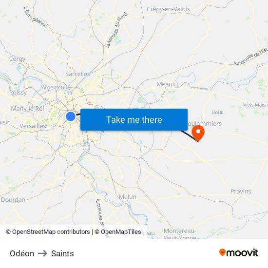 Odéon to Saints map