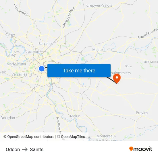 Odéon to Saints map