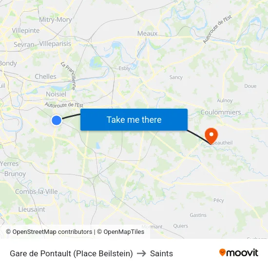 Gare de Pontault (Place Beilstein) to Saints map