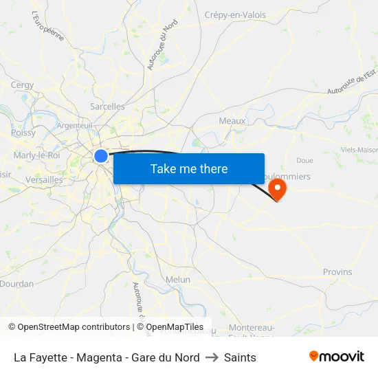La Fayette - Magenta - Gare du Nord to Saints map