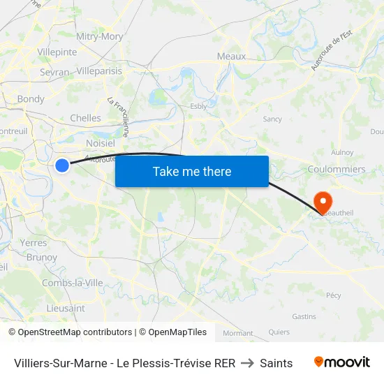 Villiers-Sur-Marne - Le Plessis-Trévise RER to Saints map
