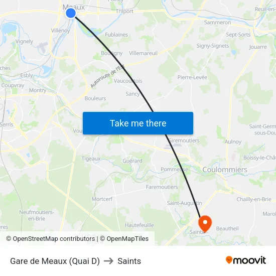 Gare de Meaux (Quai D) to Saints map