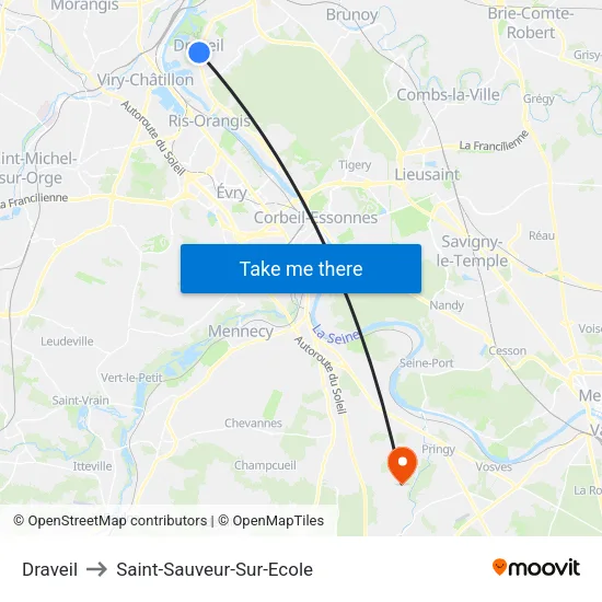 Draveil to Saint-Sauveur-Sur-Ecole map
