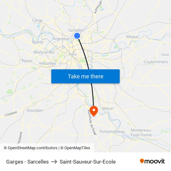 Garges - Sarcelles to Saint-Sauveur-Sur-Ecole map