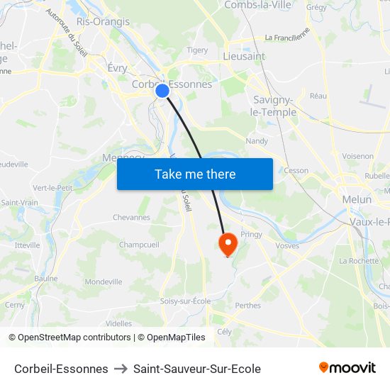 Corbeil-Essonnes to Saint-Sauveur-Sur-Ecole map