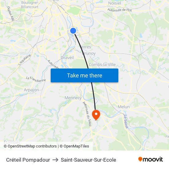 Créteil Pompadour to Saint-Sauveur-Sur-Ecole map