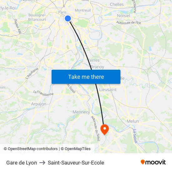 Gare de Lyon to Saint-Sauveur-Sur-Ecole map