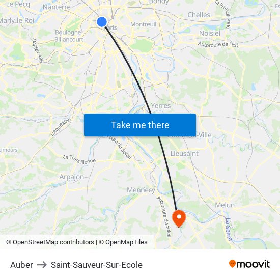 Auber to Saint-Sauveur-Sur-Ecole map