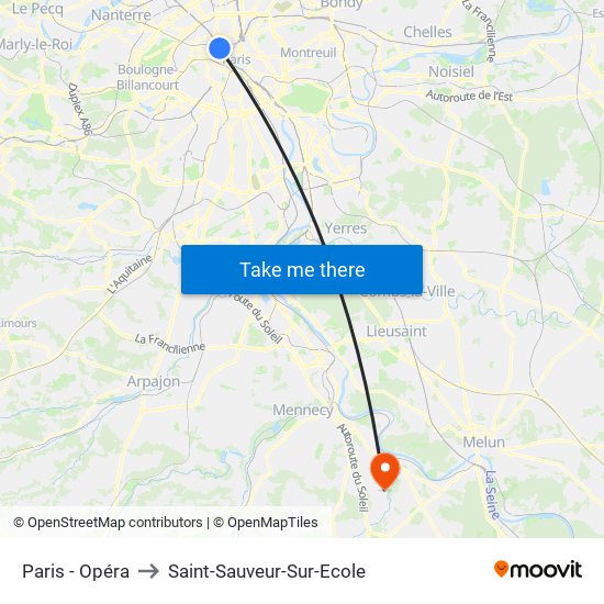 Paris - Opéra to Saint-Sauveur-Sur-Ecole map