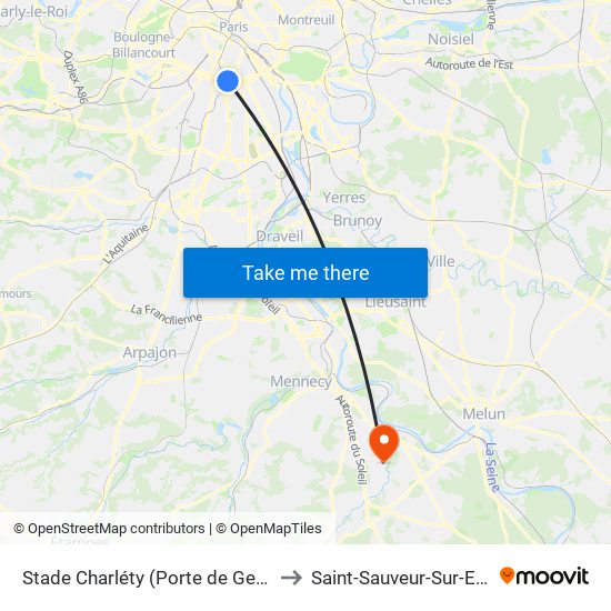 Stade Charléty (Porte de Gentilly) to Saint-Sauveur-Sur-Ecole map