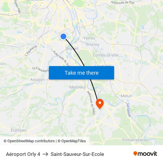 Aéroport Orly 4 to Saint-Sauveur-Sur-Ecole map
