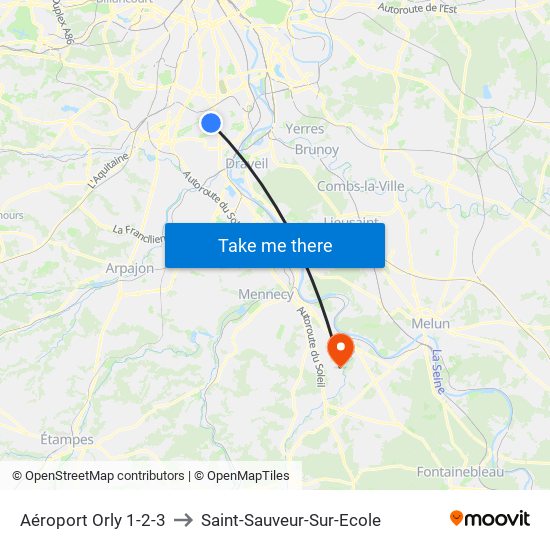 Aéroport Orly 1-2-3 to Saint-Sauveur-Sur-Ecole map