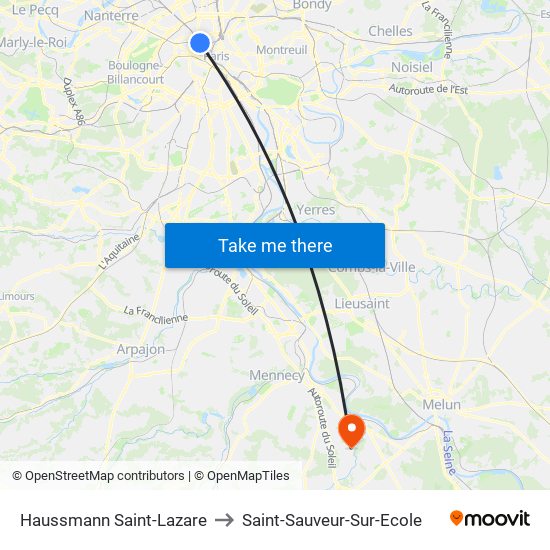 Haussmann Saint-Lazare to Saint-Sauveur-Sur-Ecole map