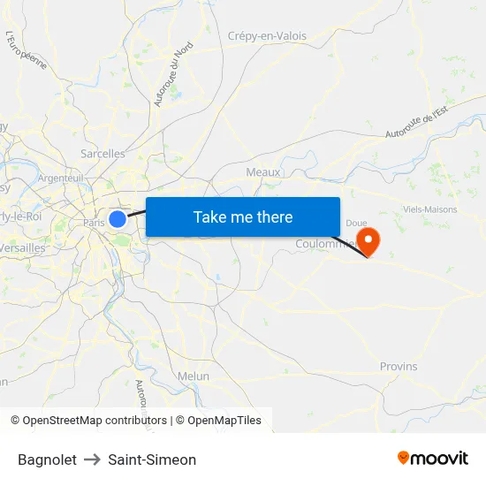 Bagnolet to Saint-Simeon map