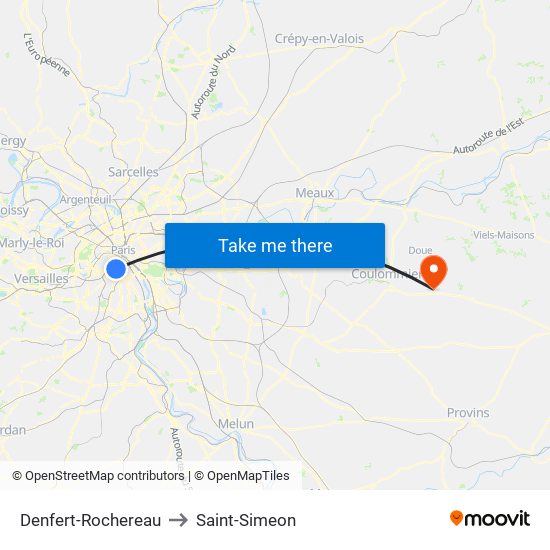 Denfert-Rochereau to Saint-Simeon map