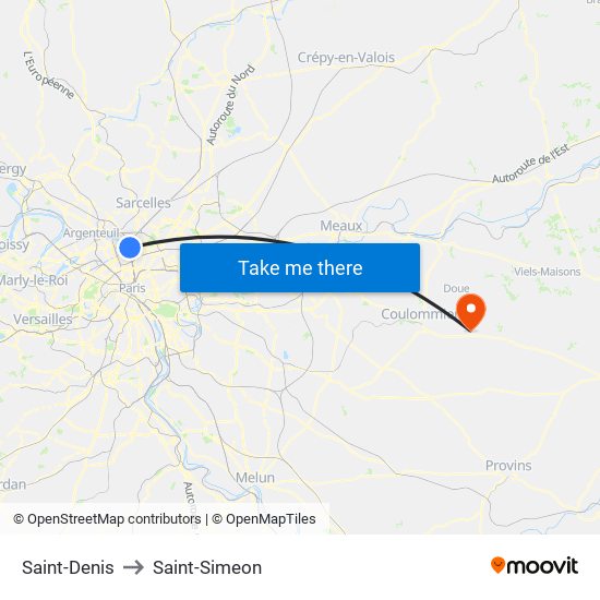 Saint-Denis to Saint-Simeon map
