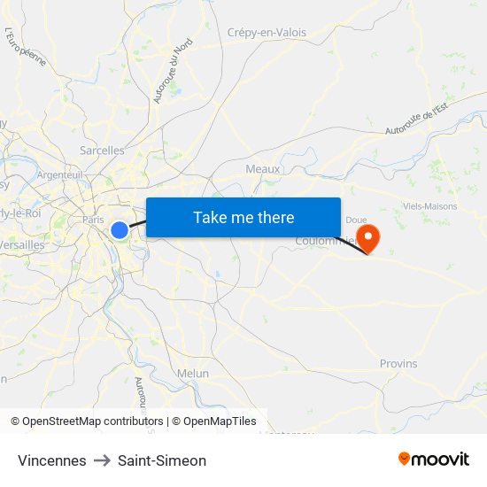 Vincennes to Saint-Simeon map