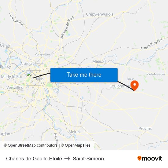 Charles de Gaulle Etoile to Saint-Simeon map