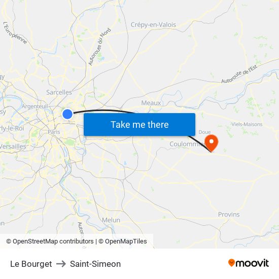 Le Bourget to Saint-Simeon map
