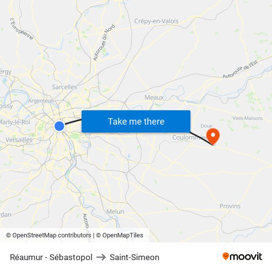 Réaumur - Sébastopol to Saint-Simeon map