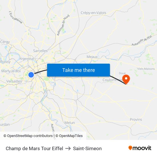Champ de Mars Tour Eiffel to Saint-Simeon map