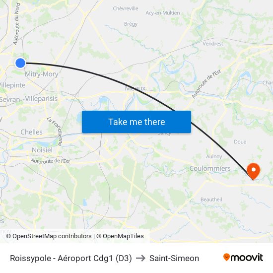 Roissypole - Aéroport Cdg1 (D3) to Saint-Simeon map