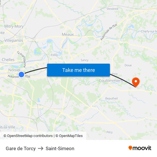 Gare de Torcy to Saint-Simeon map