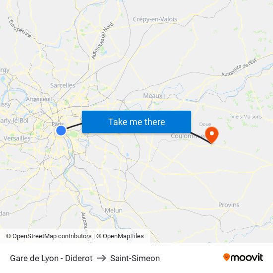 Gare de Lyon - Diderot to Saint-Simeon map