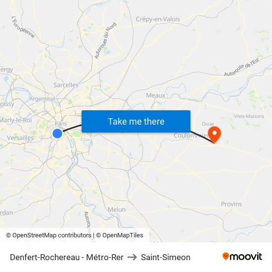 Denfert-Rochereau - Métro-Rer to Saint-Simeon map