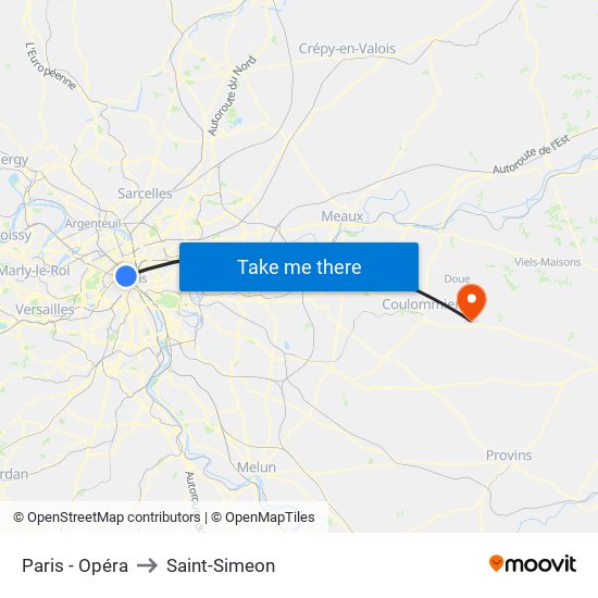 Paris - Opéra to Saint-Simeon map