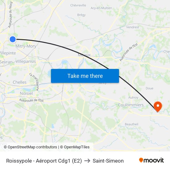 Roissypole - Aéroport Cdg1 (E2) to Saint-Simeon map