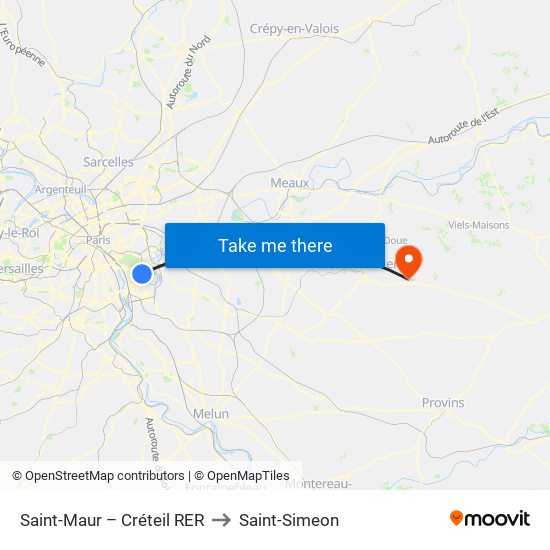 Saint-Maur – Créteil RER to Saint-Simeon map