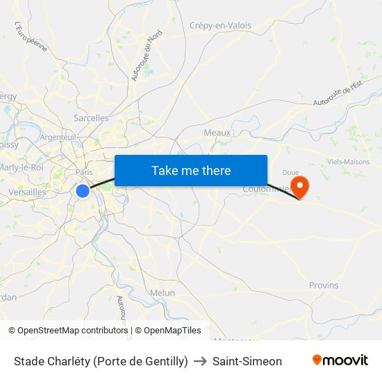 Stade Charléty (Porte de Gentilly) to Saint-Simeon map